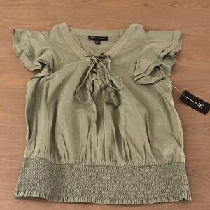 INC International Concepts Olive Lace-Up Blouse